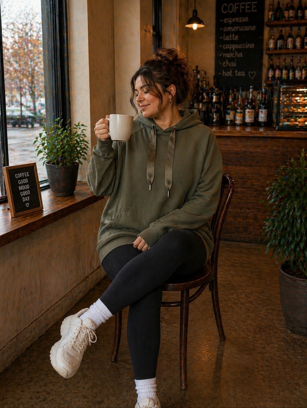 Aerie Olive Oversized Hoodie | Satin Tie Detail | Cozy Essential Sz xs fit med